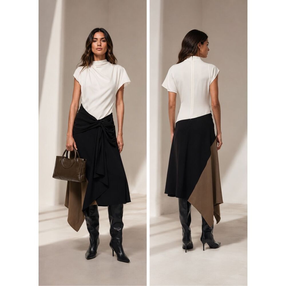 Staud Davina Asymmetric Midi-Dress Size 2